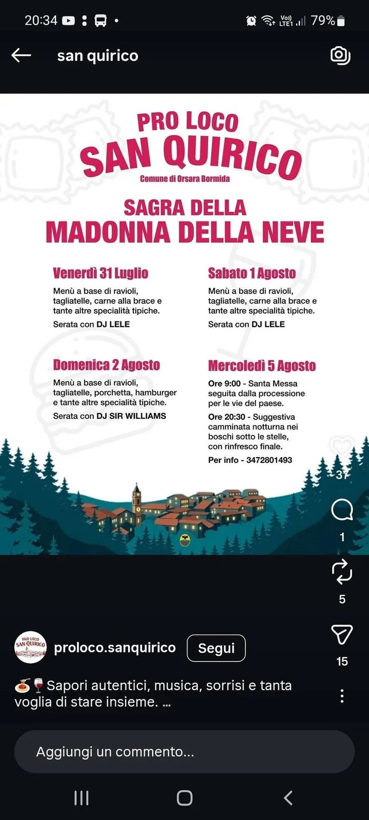 Locandina Madonna della Neve — Camminata notturna 2026 a Orsara Bormida (Alessandria)