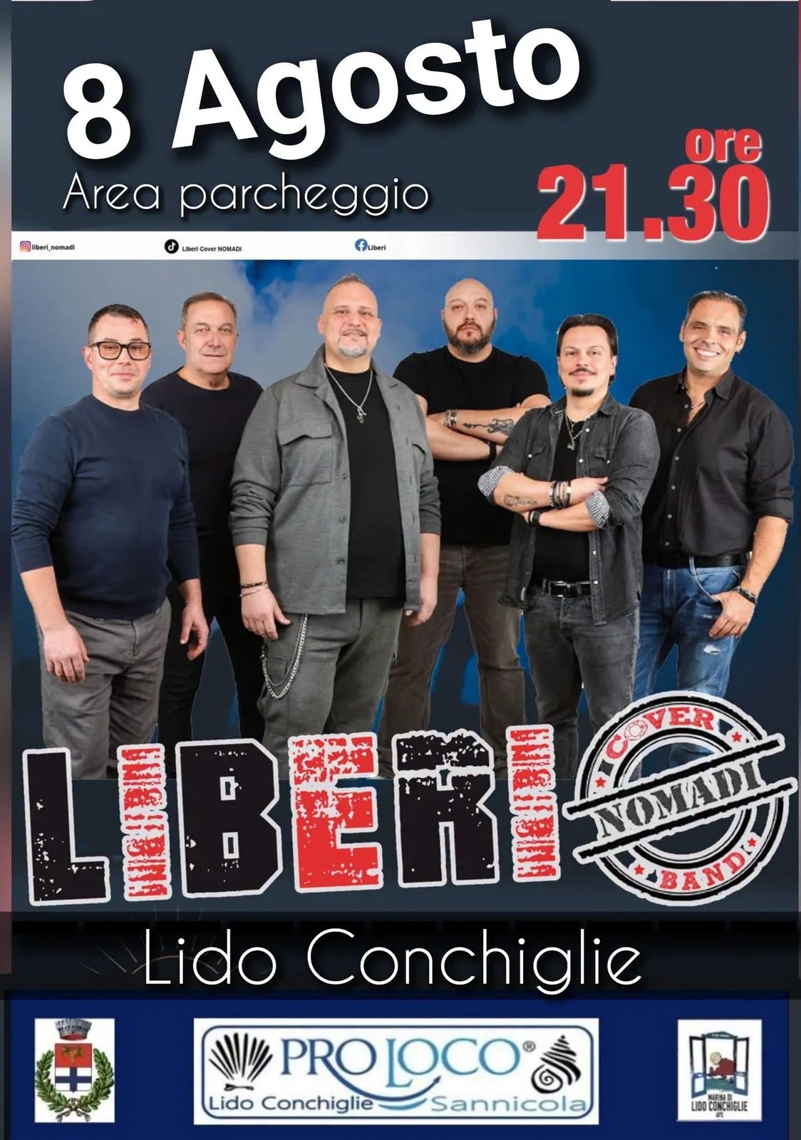 Locandina Liberi Nomadi in concerto 2026 a Sannicola (Lecce)