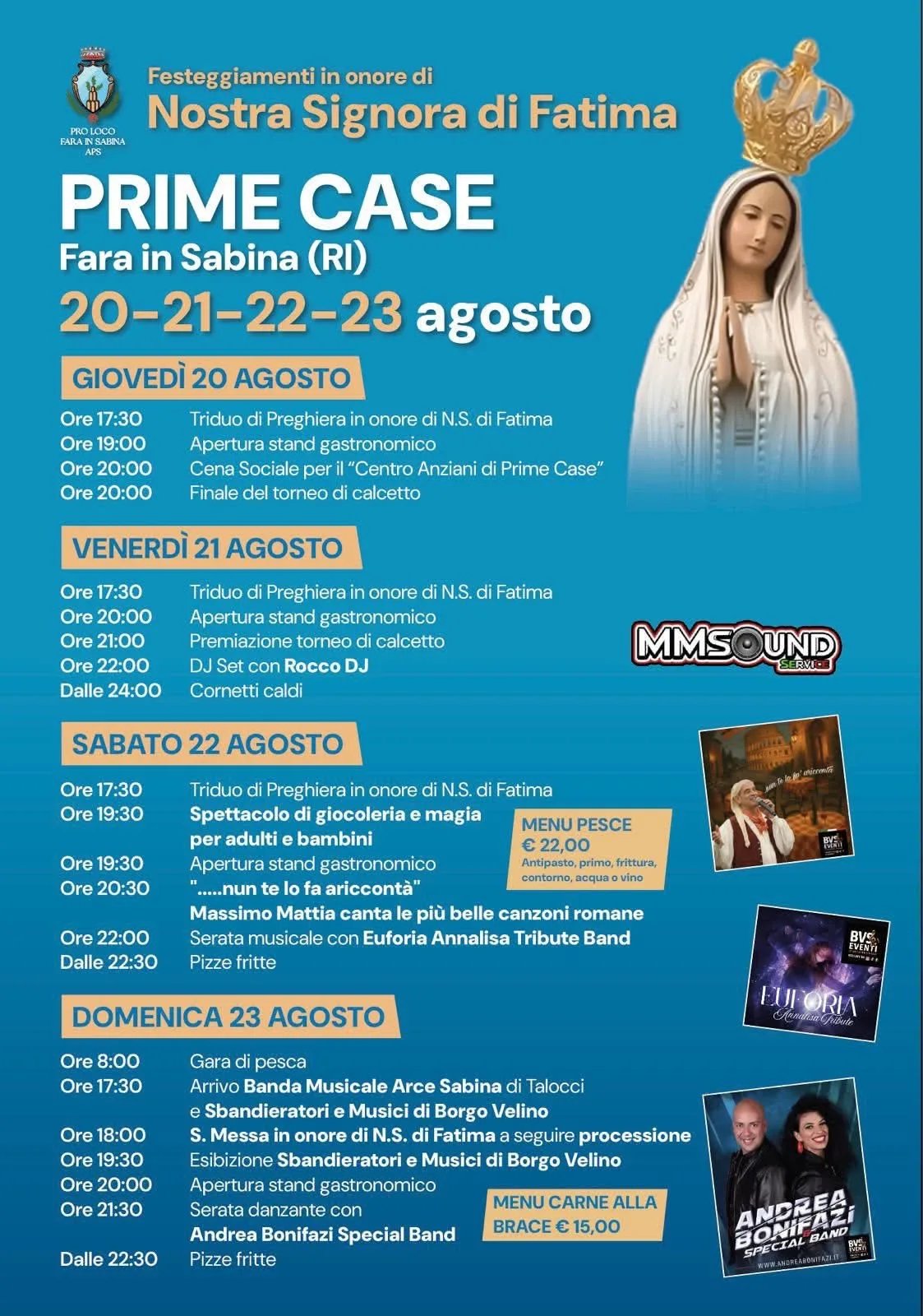 Locandina calendario eventi agosto 2026 a Fara in Sabina (Rieti)