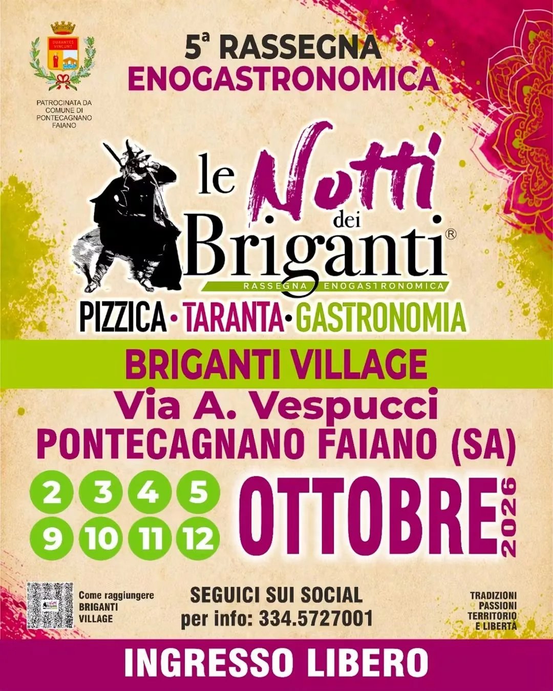 Locandina 5ª Rassegna Enogastronomica le Notti dei Briganti 2026 a Pontecagnano Faiano (Salerno)