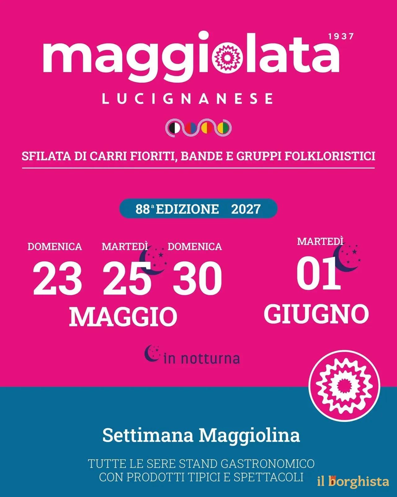 Locandina calendario eventi maggio-giugno 2027 a Lucignano (Arezzo)