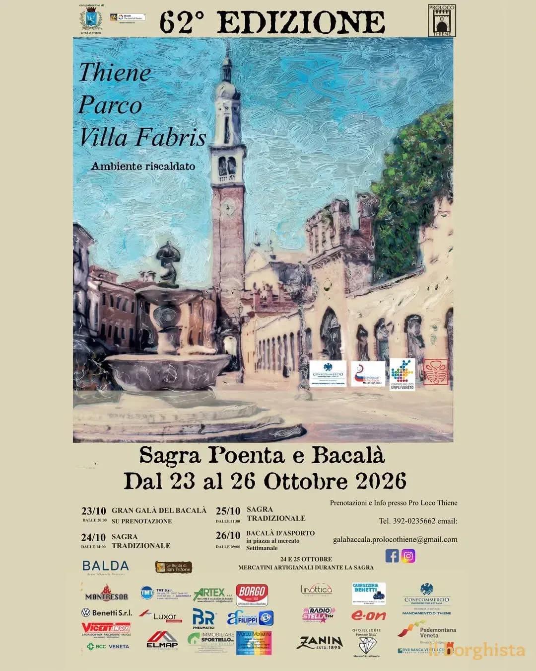 Locandina 62° Sagra Poenta e Bacalà 2026 a Thiene (Vicenza)