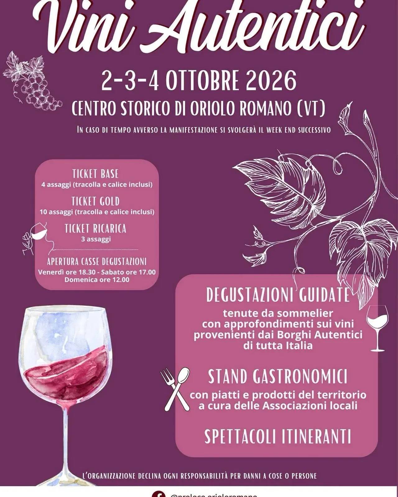 Locandina Vini Autentici 2026 a Oriolo Romano (Viterbo)