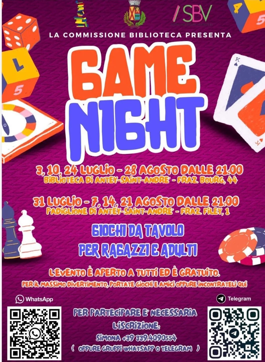 Locandina Game Night 2027 — Giochi da Tavolo a Antey-Saint-André (Valle d'aosta)
