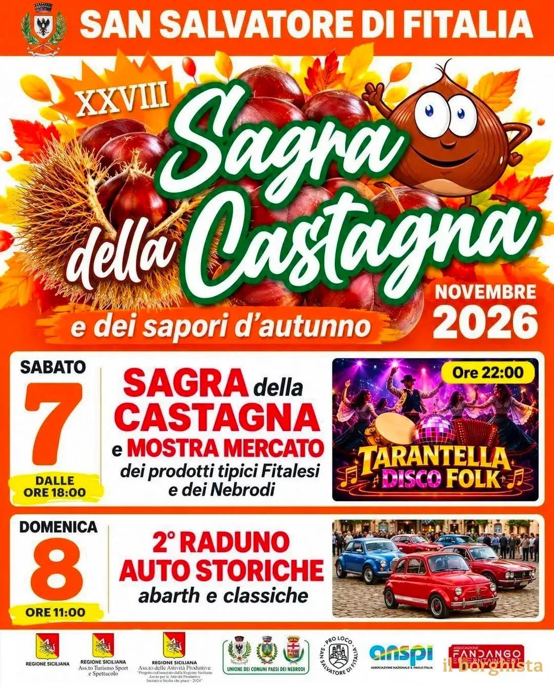 Locandina 28ª Sagra della Castagna 2026 a San Salvatore di Fitalia (Messina)
