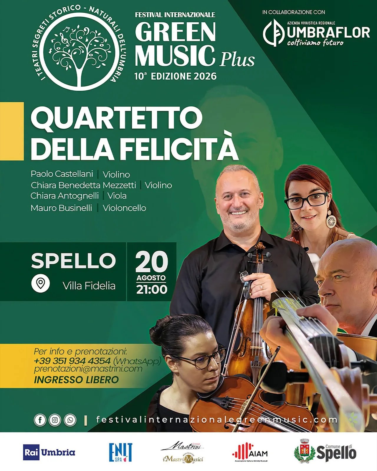 Locandina 10ª Edizione Festival Internazionale Green Music Plus 2026 a Spello (Perugia)