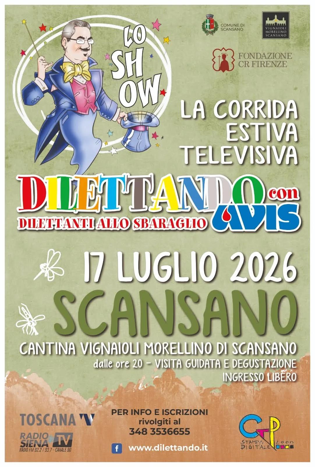 Locandina La Corrida Estiva Televisiva Dilettando con AVIS 2026 a Scansano (Grosseto)