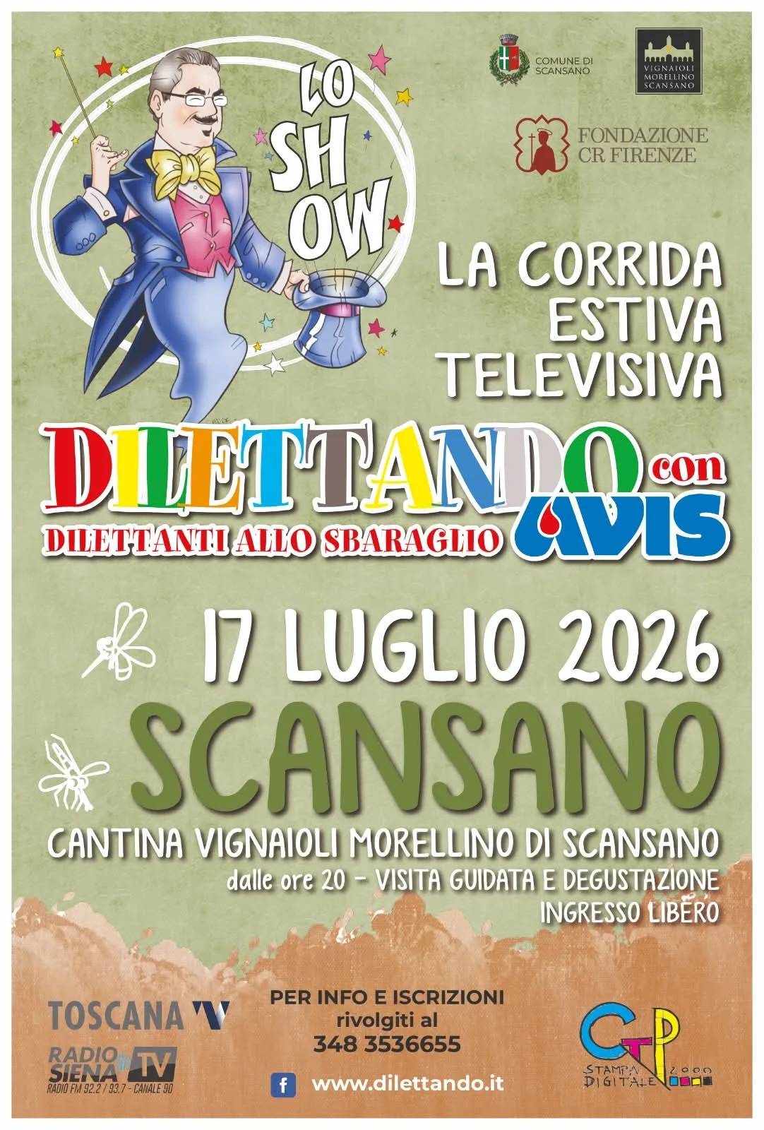 Locandina La Corrida Estiva Televisiva Dilettando con AVIS 2026 a Scansano (Grosseto)