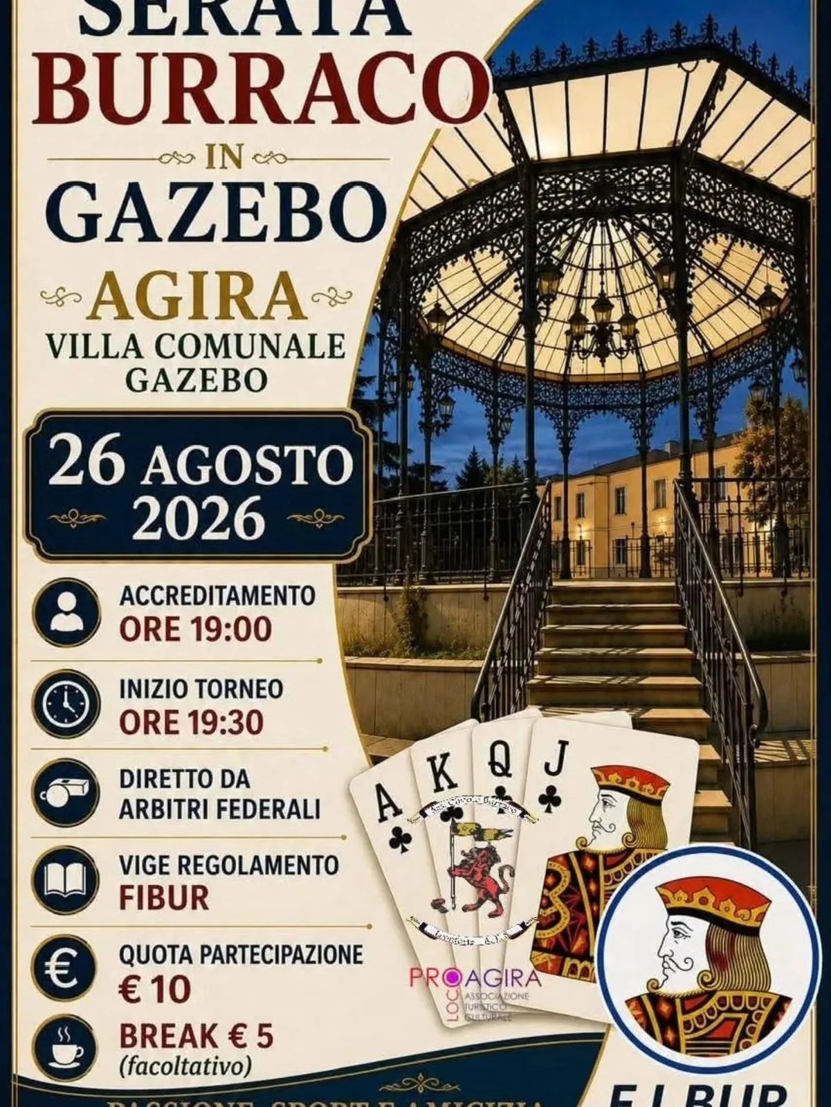 Locandina Serata Burraco in Gazebo 2026 a Agira (Enna)