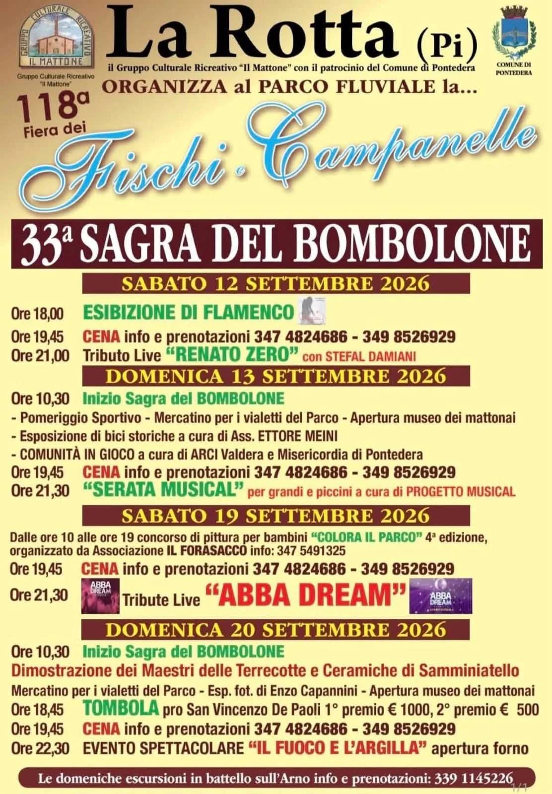 Locandina 33ª Sagra del Bombolone 2026 a Pontedera (Pisa)