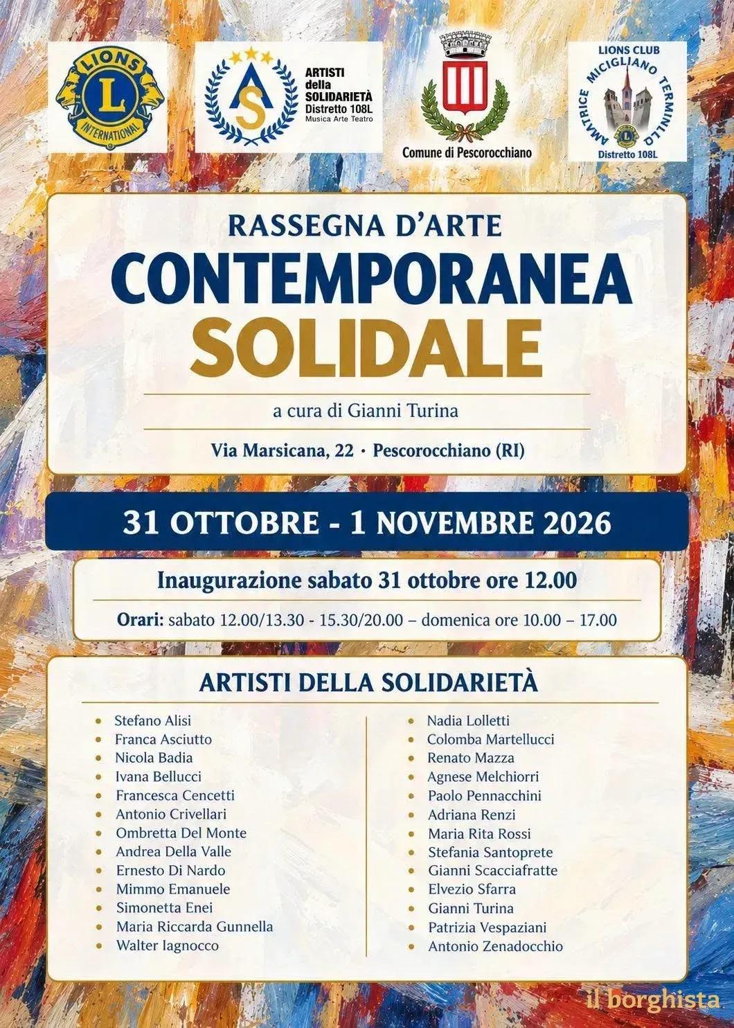Locandina Rassegna d’Arte Contemporanea Solidale 2026 a Pescorocchiano (Rieti)