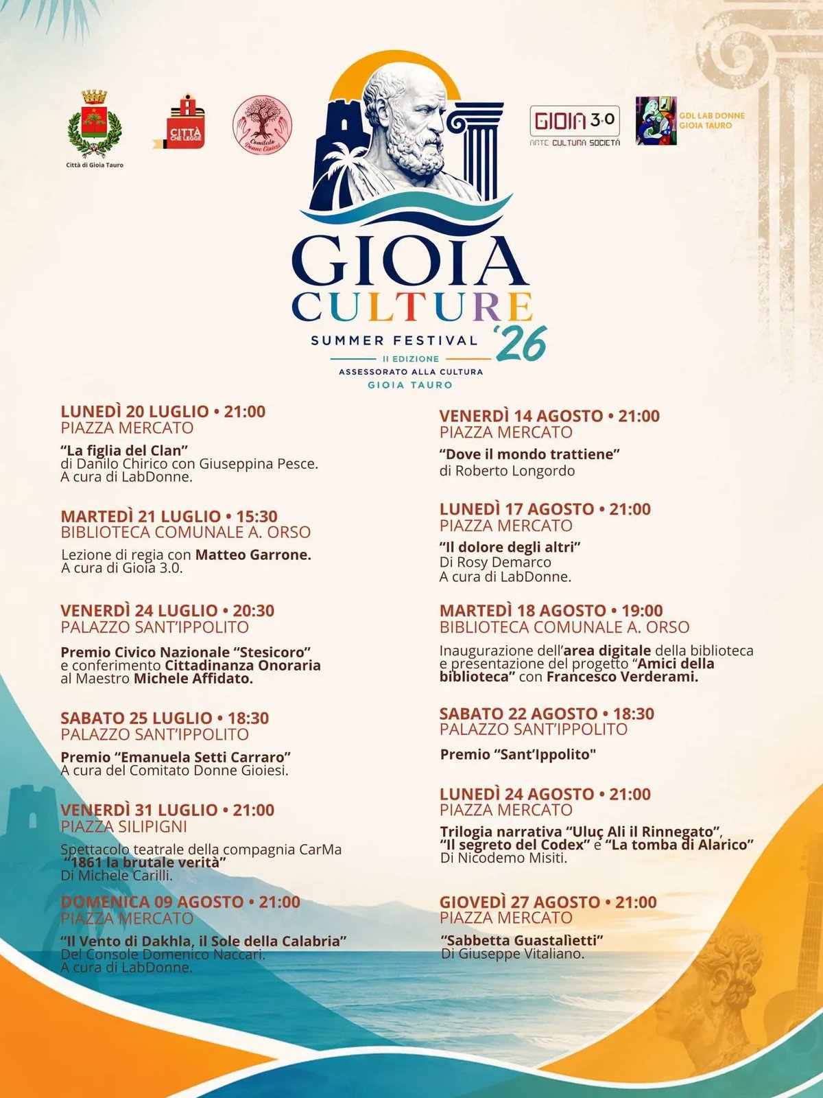 Locandina calendario eventi estate 2026 a Gioia Tauro (Reggio Calabria)