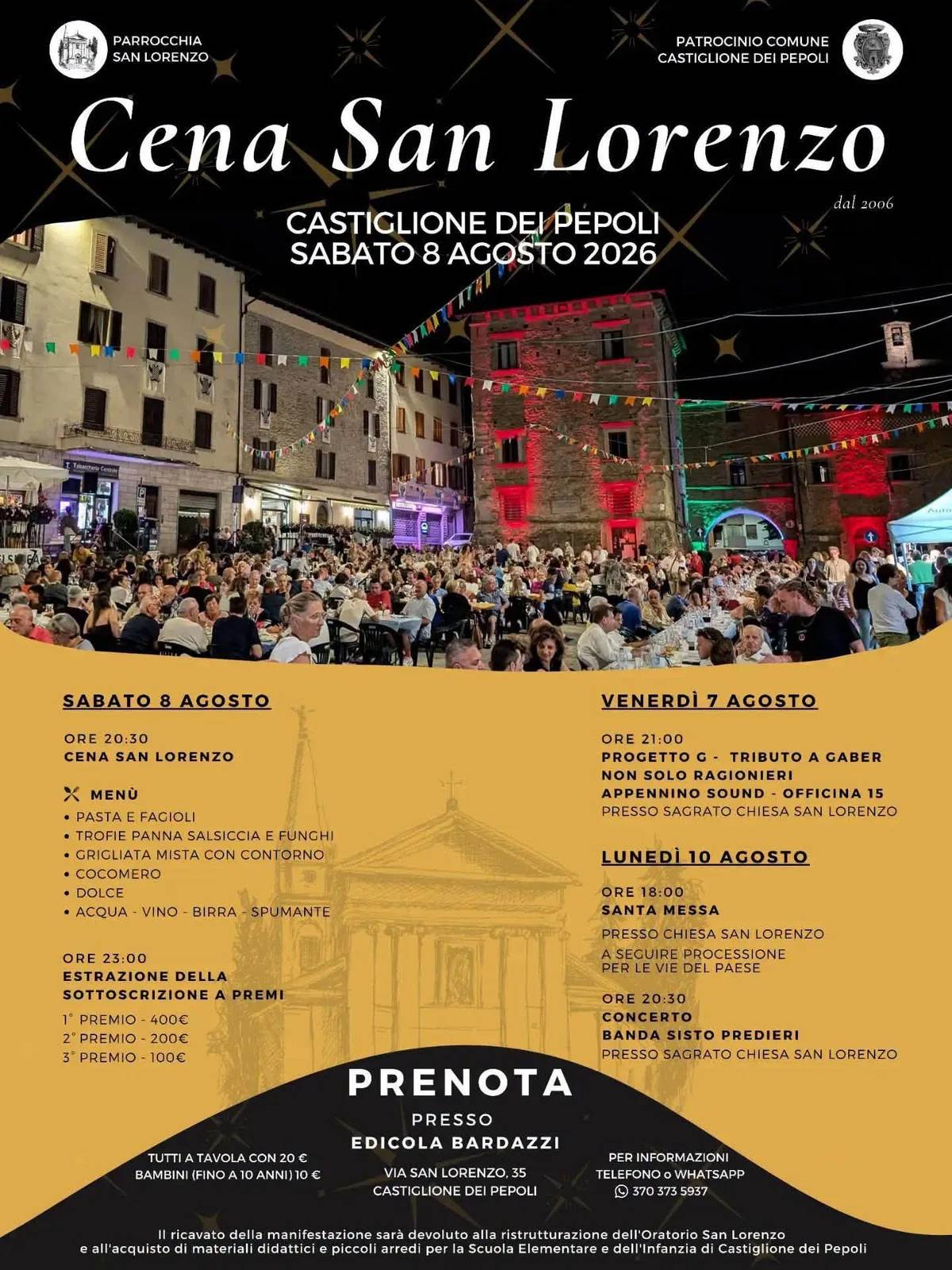 Locandina Cena San Lorenzo 2026 a Castiglione dei Pepoli (Bologna)