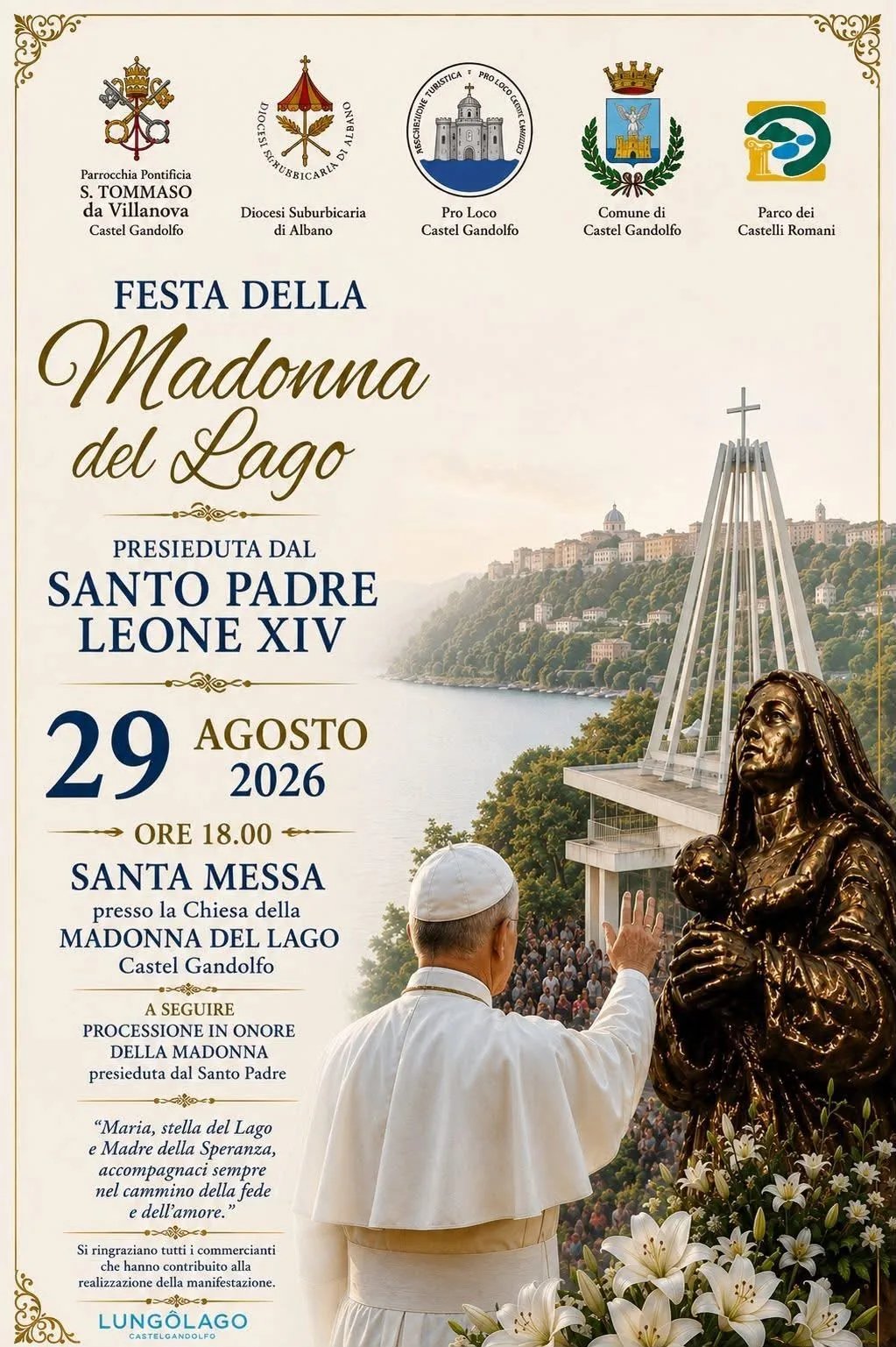 Locandina Festa della Madonna del Lago 2026 a Castel Gandolfo (Roma)