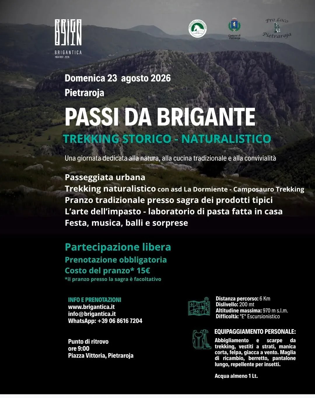 Locandina Passi da Brigante 2026 - Trekking Storico Naturalistico a Pietraroja (Benevento)