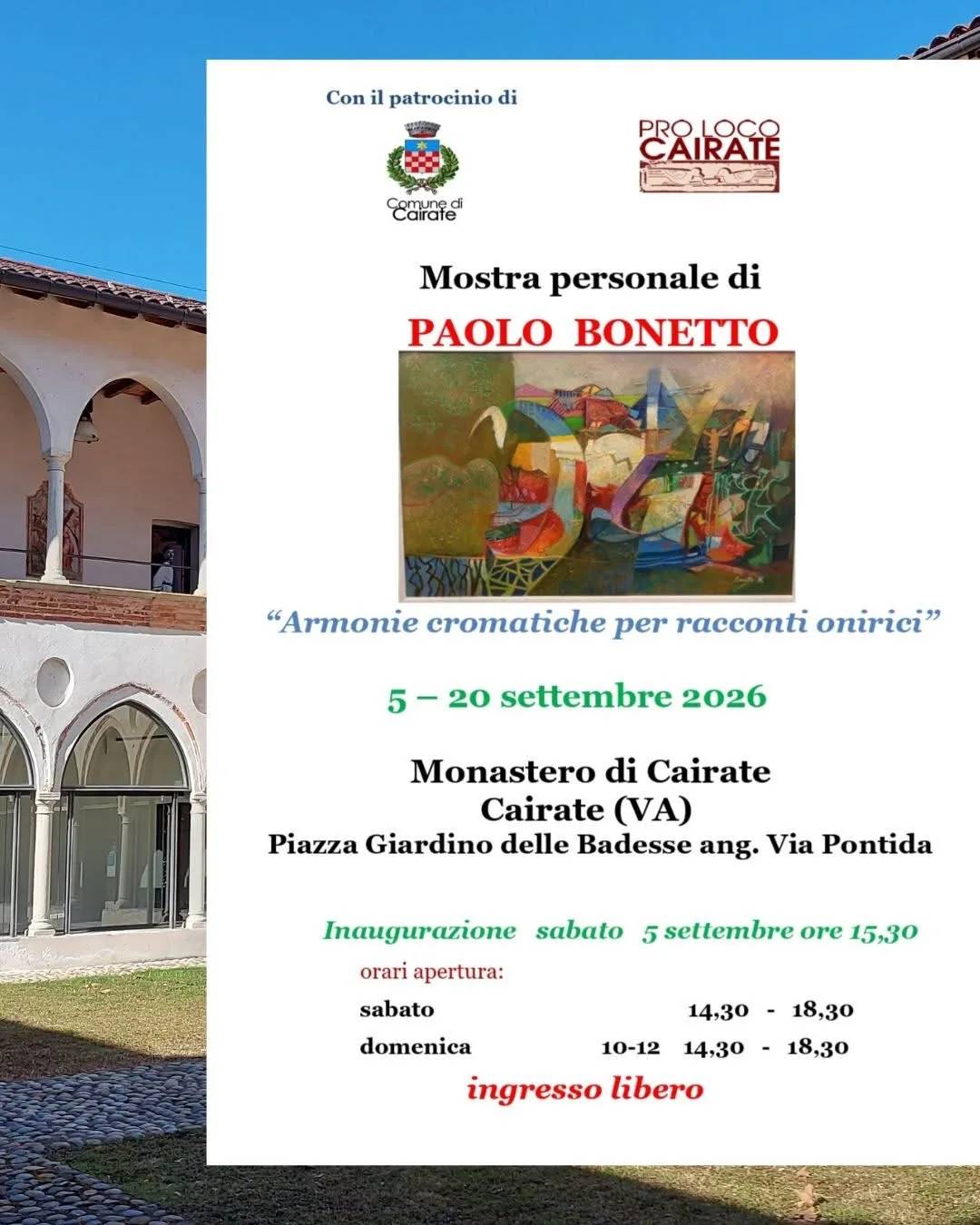 Locandina Paolo Bonetto — Mostra personale 2026 a Cairate (Varese)