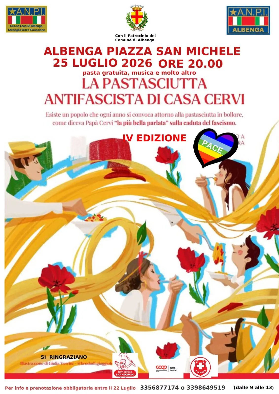 Locandina IV Edizione La Pastasciutta Antifascista di Casa Cervi 2026 a Albenga (Savona)
