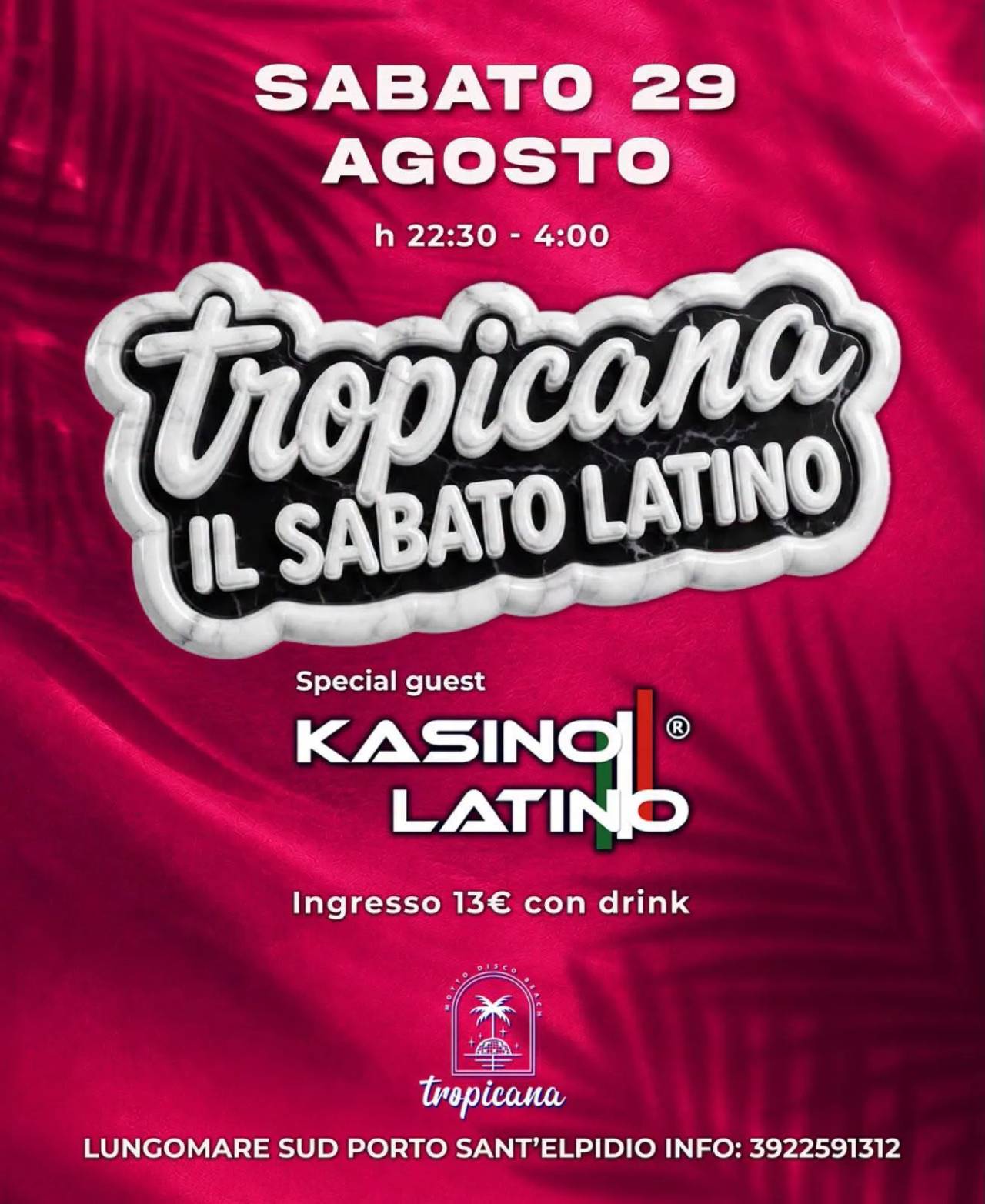 Locandina Tropicana Il Sabato Latino 2026 a Porto Sant'Elpidio (Fermo)