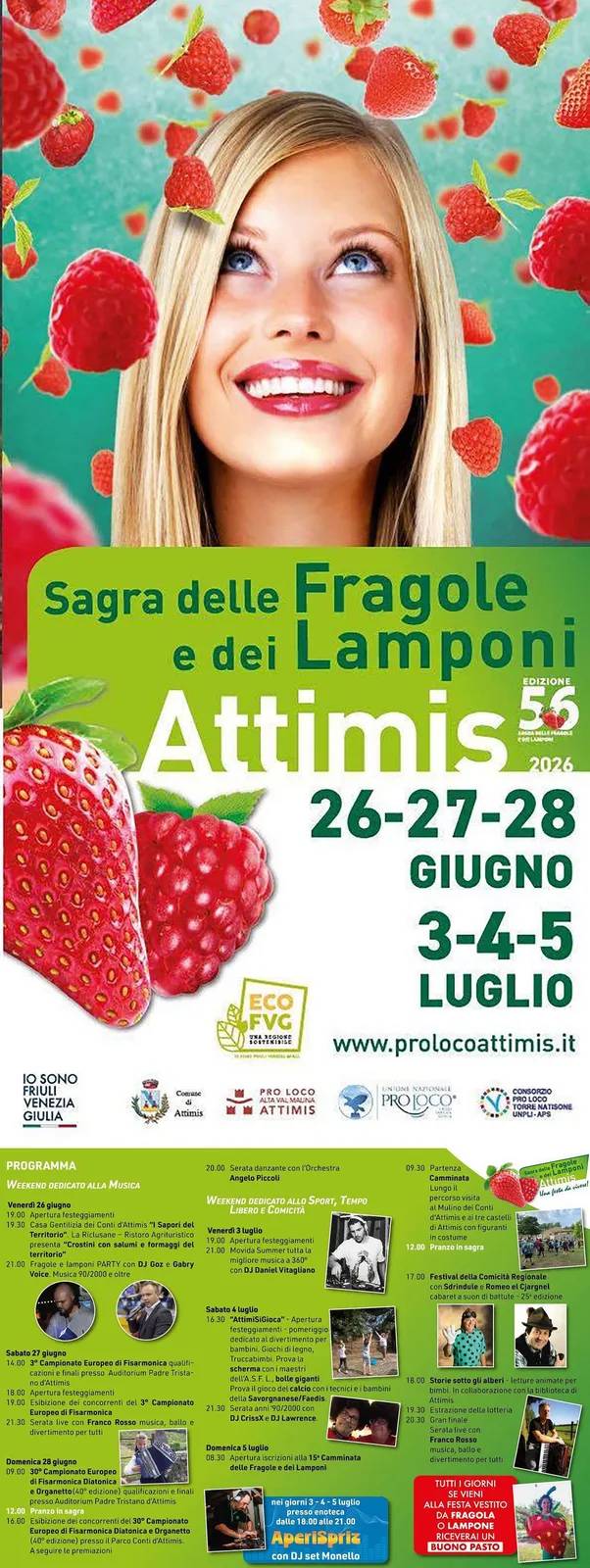Locandina 56ª Sagra delle Fragole e dei Lamponi Attimis 2026 a Attimis (Udine)