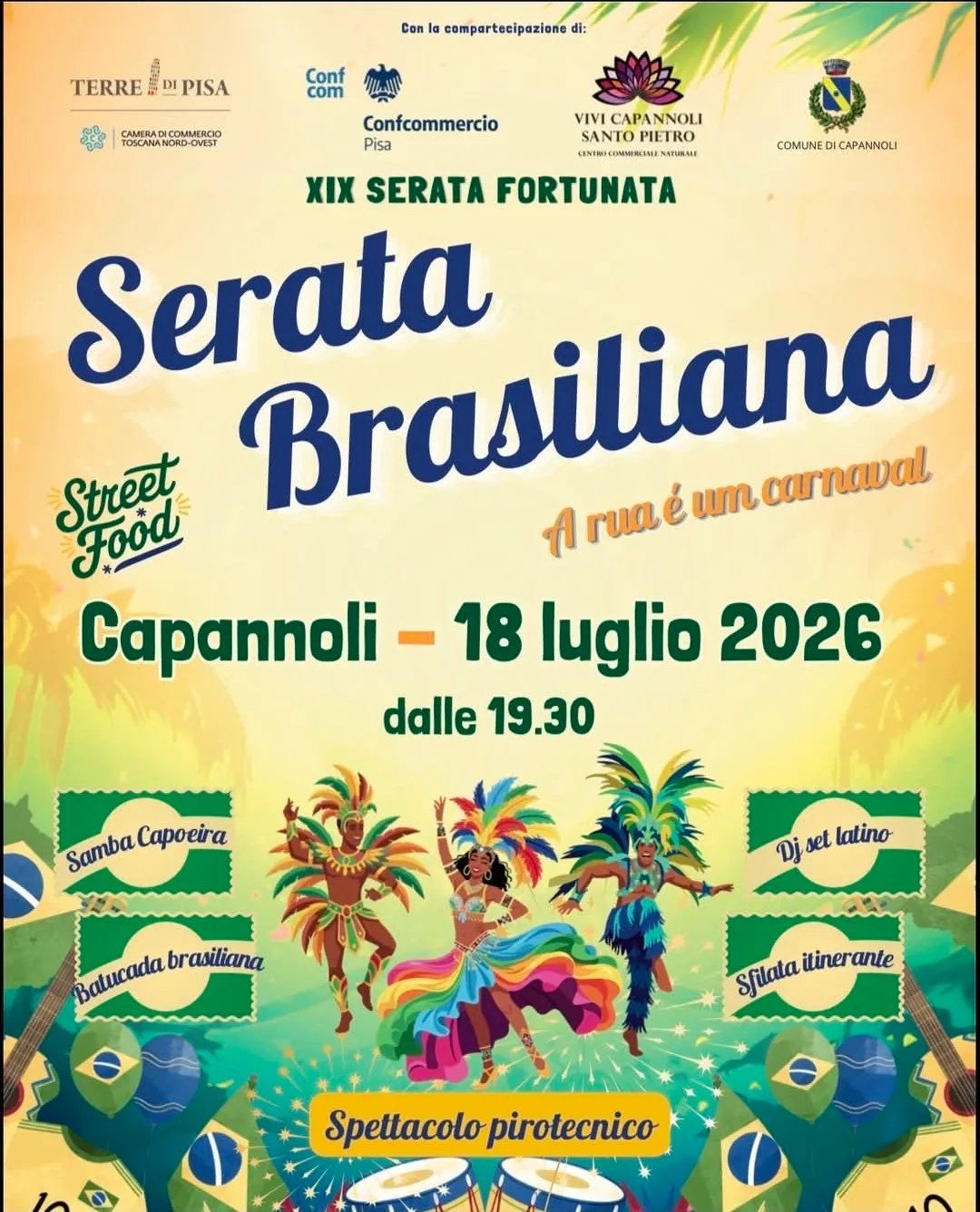 Locandina XIX Serata Fortunata - Serata Brasiliana 2026 a Capannoli (Pisa)