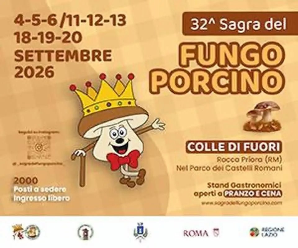 Locandina 32ª Sagra del Fungo Porcino 2026 a Rocca Priora (Roma)