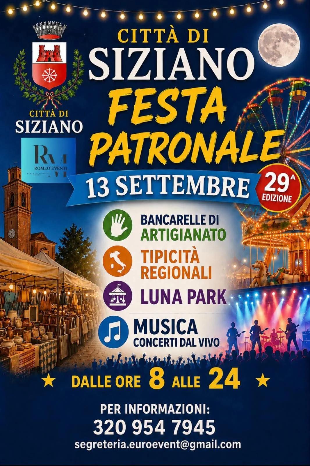 Locandina 29ª Festa Patronale di Siziano 2026 a Siziano (Pavia)