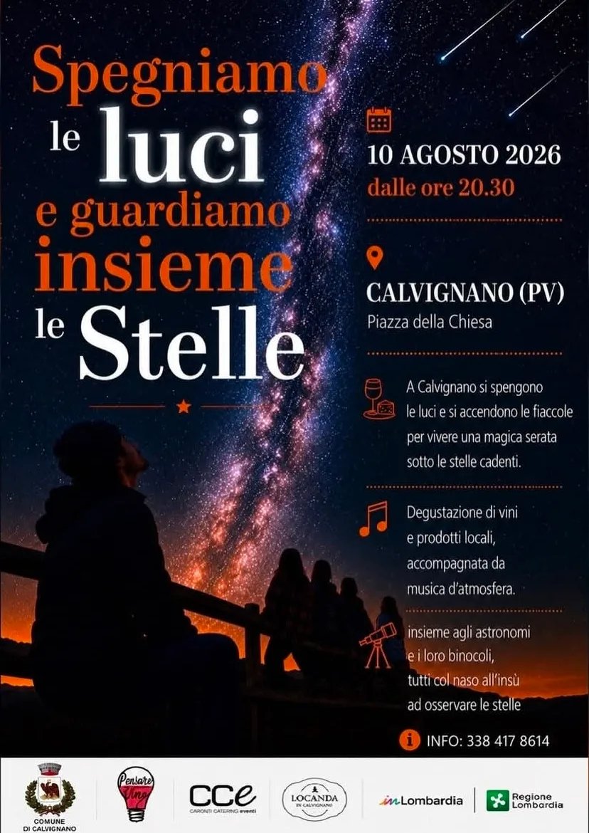 Locandina Spegniamo le luci e guardiamo insieme le Stelle 2026 a Calvignano (Pavia)