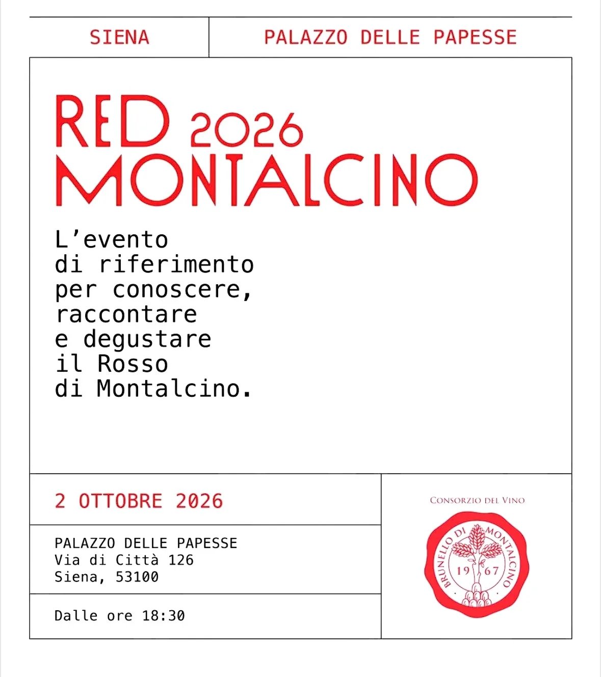 Locandina RED Montalcino 2026 a Siena (SI)