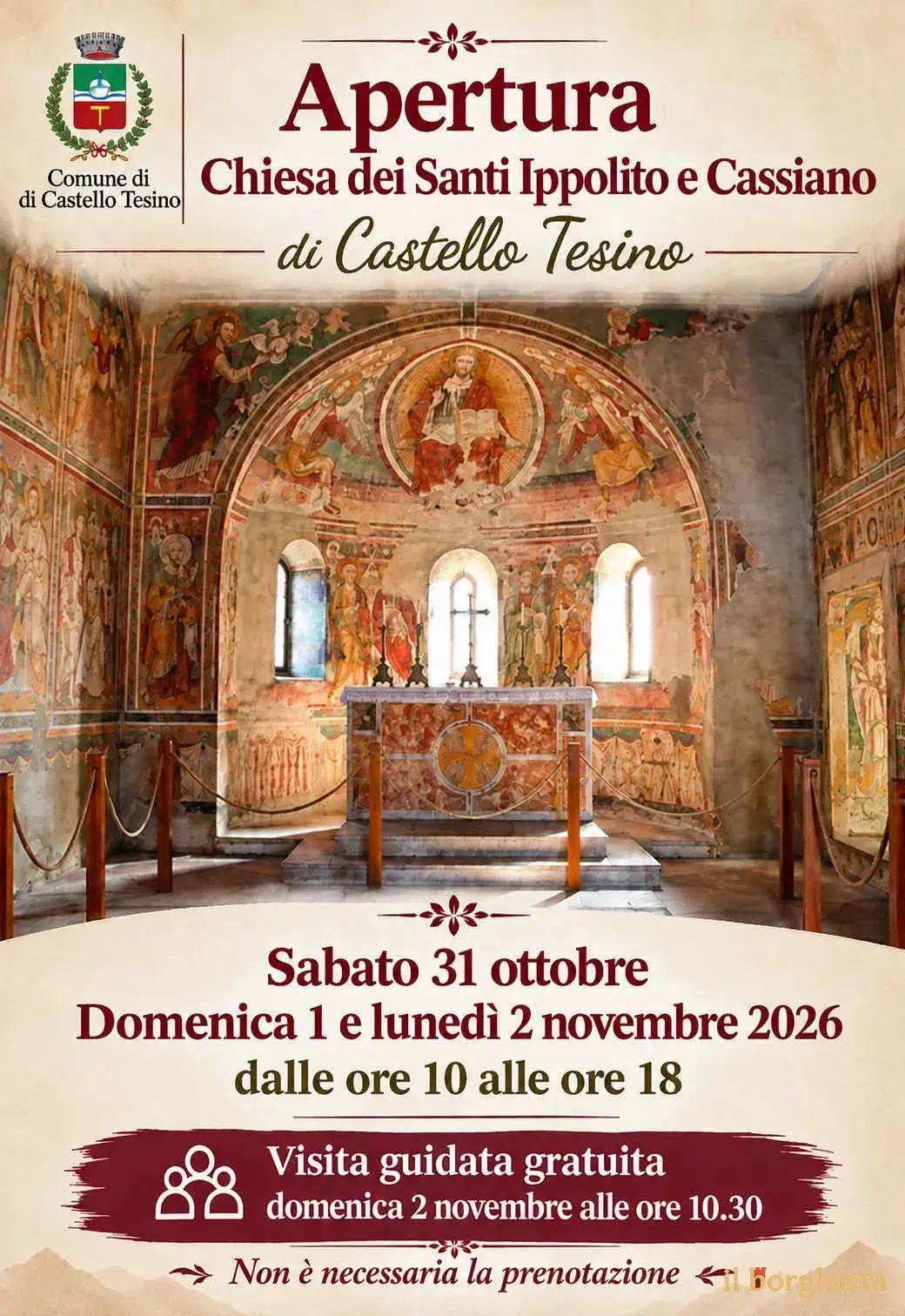Locandina Apertura Chiesa dei Santi Ippolito e Cassiano 2026 a Castello Tesino (Trento)