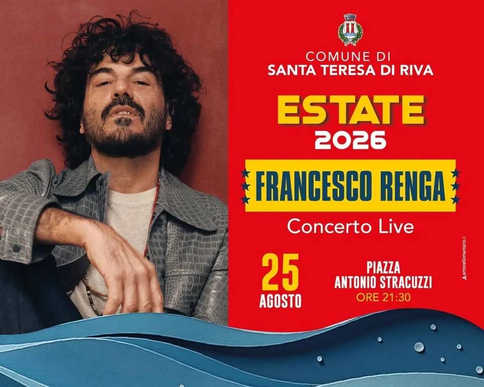 Locandina Concerto Live di Francesco Renga 2026 a Santa Teresa di Riva (Messina)