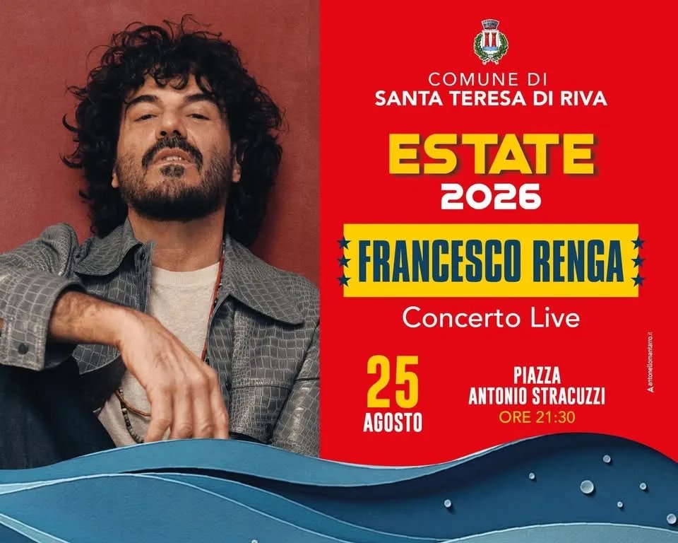 Locandina Concerto Live di Francesco Renga 2026 a Santa Teresa di Riva (Messina)
