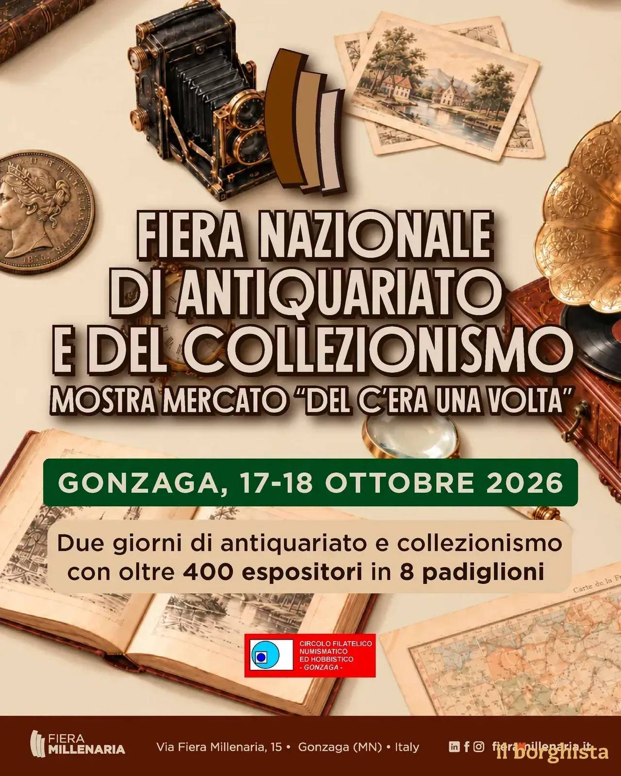 Locandina Fiera Nazionale di Antiquariato e del Collezionismo 2026 a Gonzaga (Mantova)