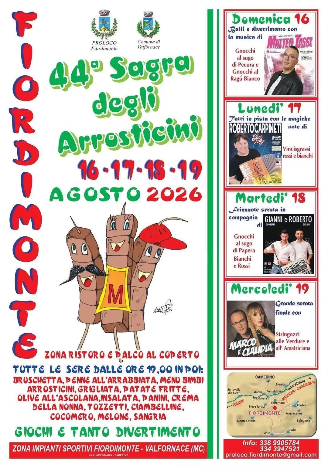 Locandina 44ª Sagra degli Arrosticini 2026 a Valfornace (Macerata)