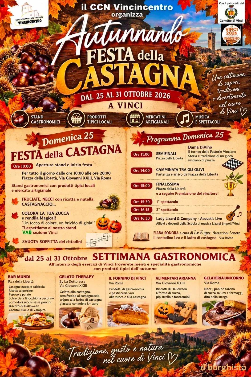 Locandina 2° Spettacolo e Autunnando — Festa della Castagna 2026 a Vinci (Firenze)