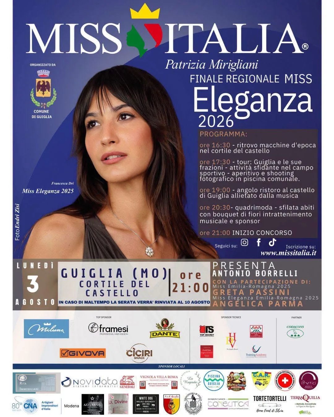 Locandina Finale Regionale Miss Eleganza 2026 a Guiglia (Modena)