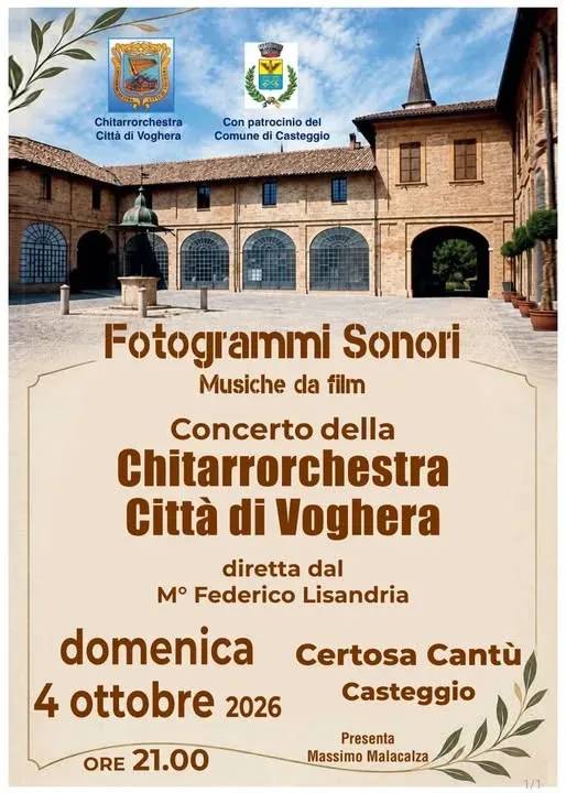 Locandina Fotogrammi Sonori 2026 - Concerto Chitarrorchestra Città di Voghera a Casteggio (Pavia)
