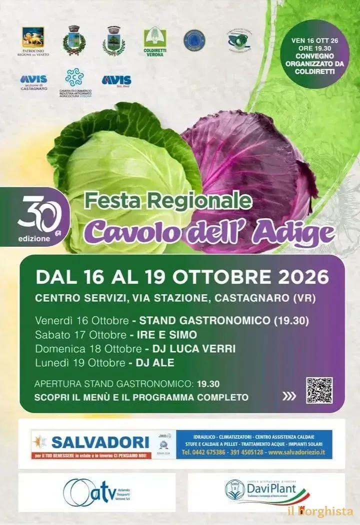 Locandina 30ª Festa Regionale Cavolo dell'Adige 2026 a Castagnaro (Verona)
