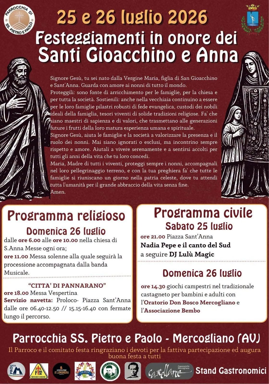 Locandina Festeggiamenti dei Santi Gioacchino e Anna 2026 a Mercogliano (Avellino)