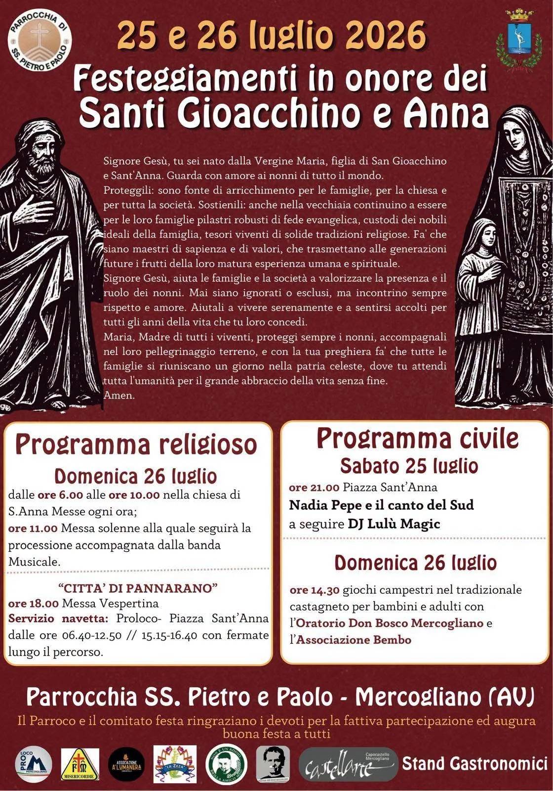 Locandina Festeggiamenti dei Santi Gioacchino e Anna 2026 a Mercogliano (Avellino)