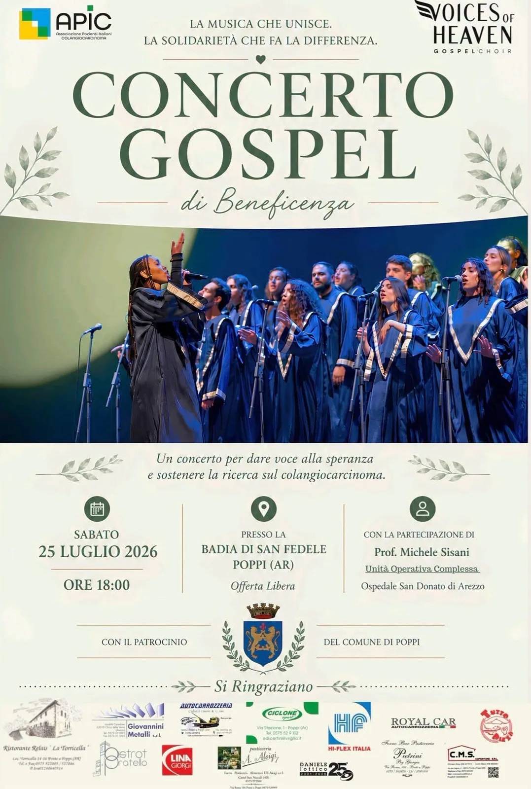 Locandina Concerto Gospel di Beneficenza 2026 a Poppi (Arezzo)