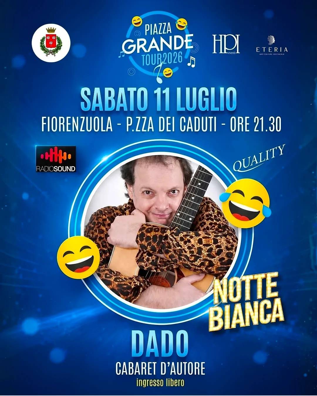 Locandina Piazza Grande HPI Tour 2026 - Dado Cabaret d'Autore a Fiorenzuola d'Arda (Piacenza)