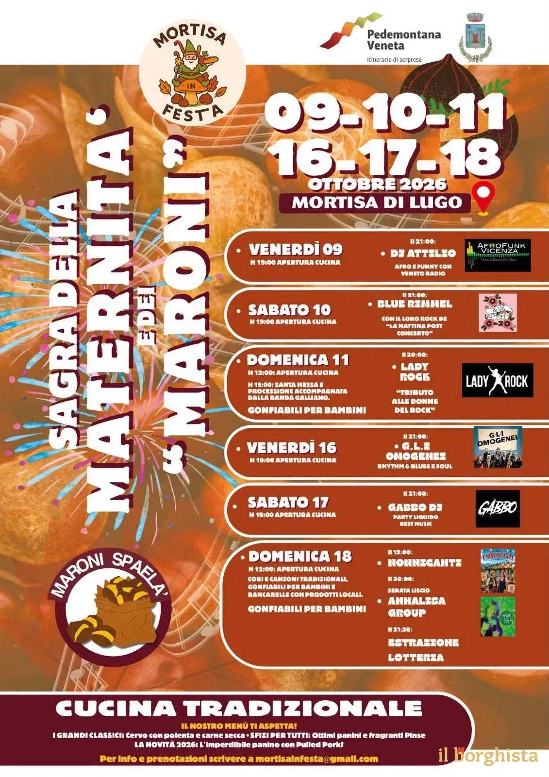 Locandina Sagra della Maternità e dei Maroni 2026 a Lugo di Vicenza (Vicenza)