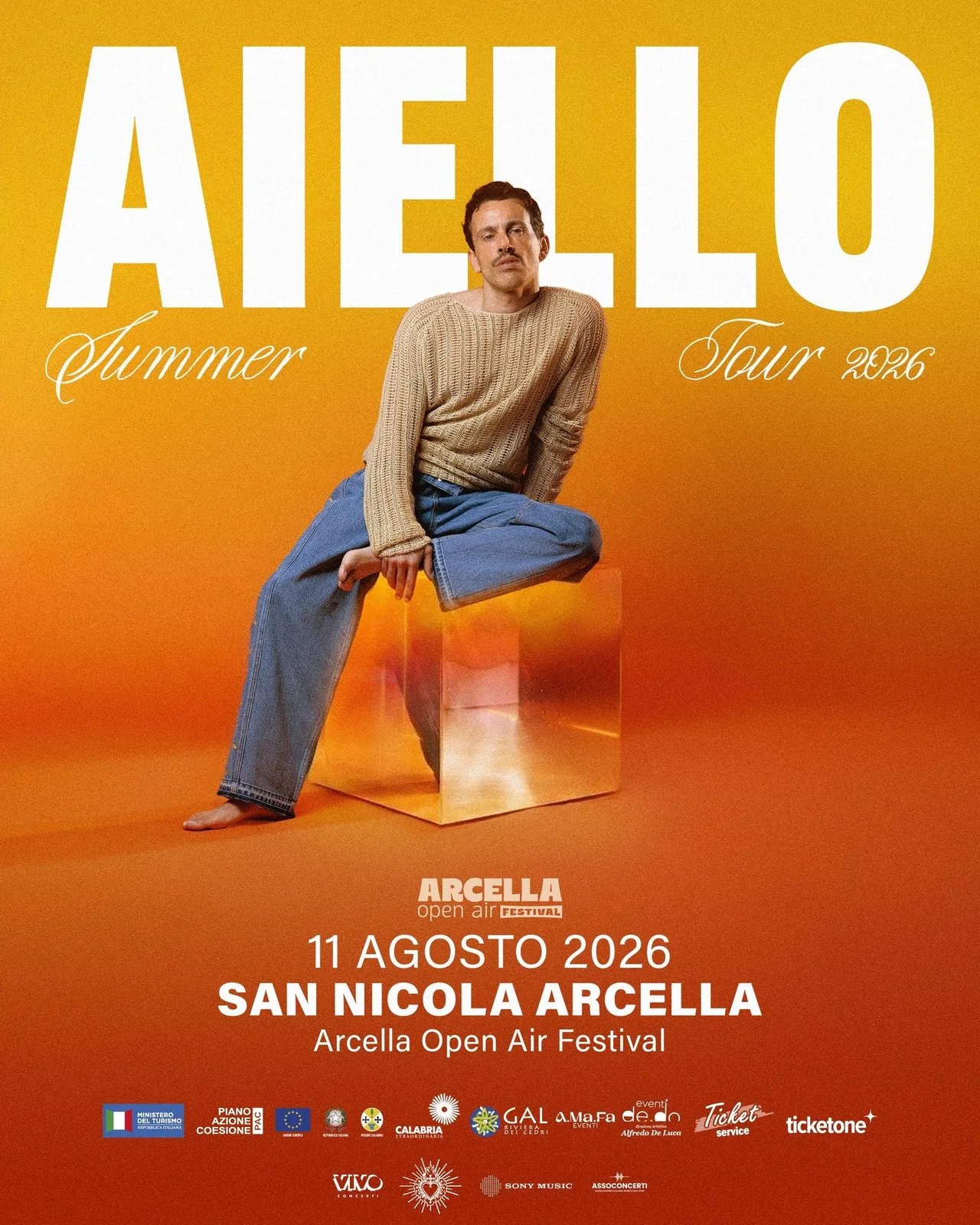 Locandina Aiello Summer Tour 2026 - Arcella Open Air Festival a San Nicola Arcella (Cosenza)