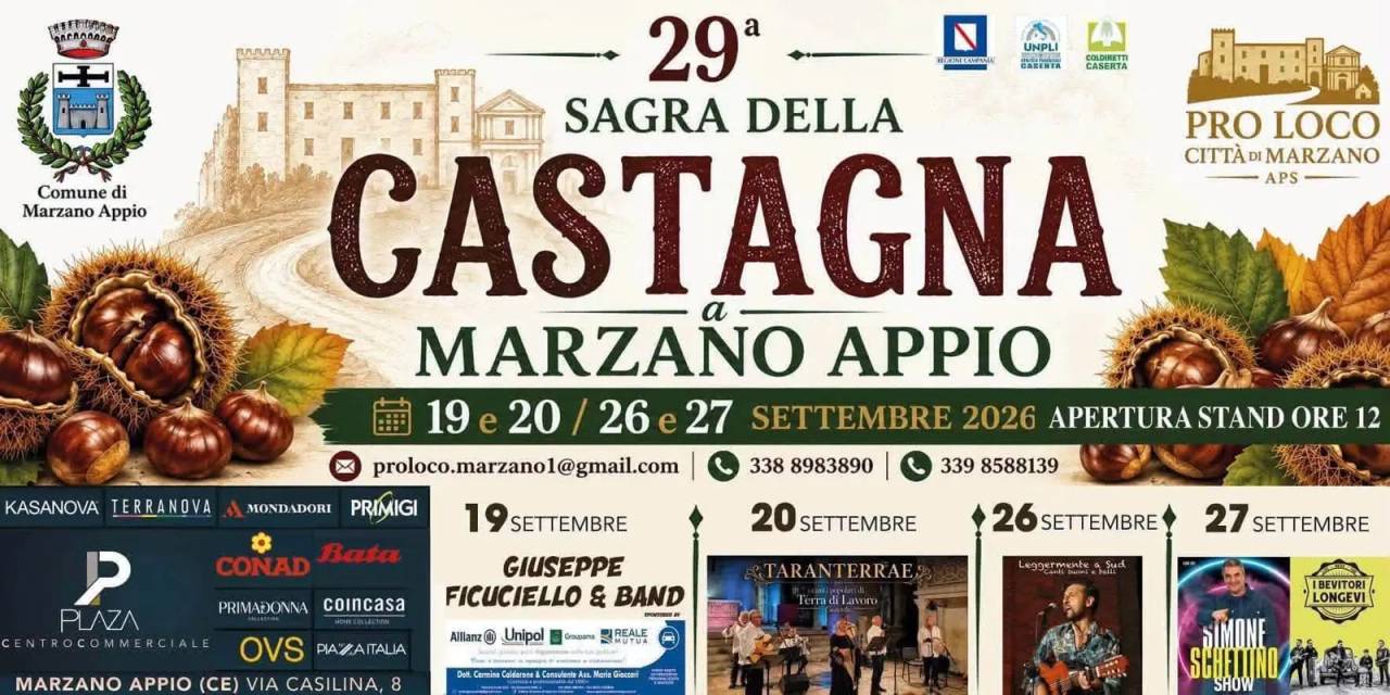 Locandina 29ª Sagra della Castagna 2026 a Marzano Appio (Caserta)