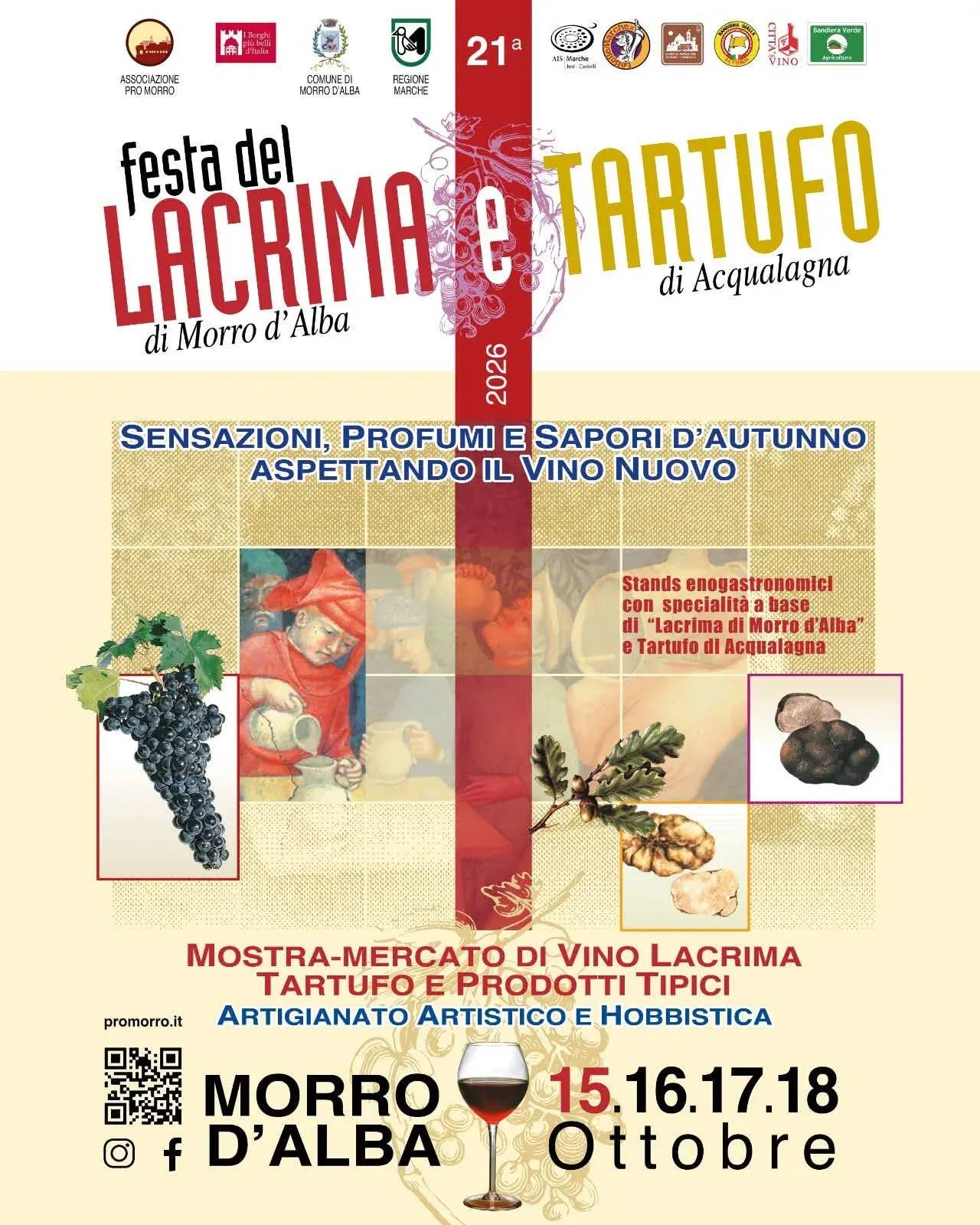 Locandina 21ª Festa del Lacrima e Tartufo di Acqualagna 2026 a Morro d'Alba (Ancona)