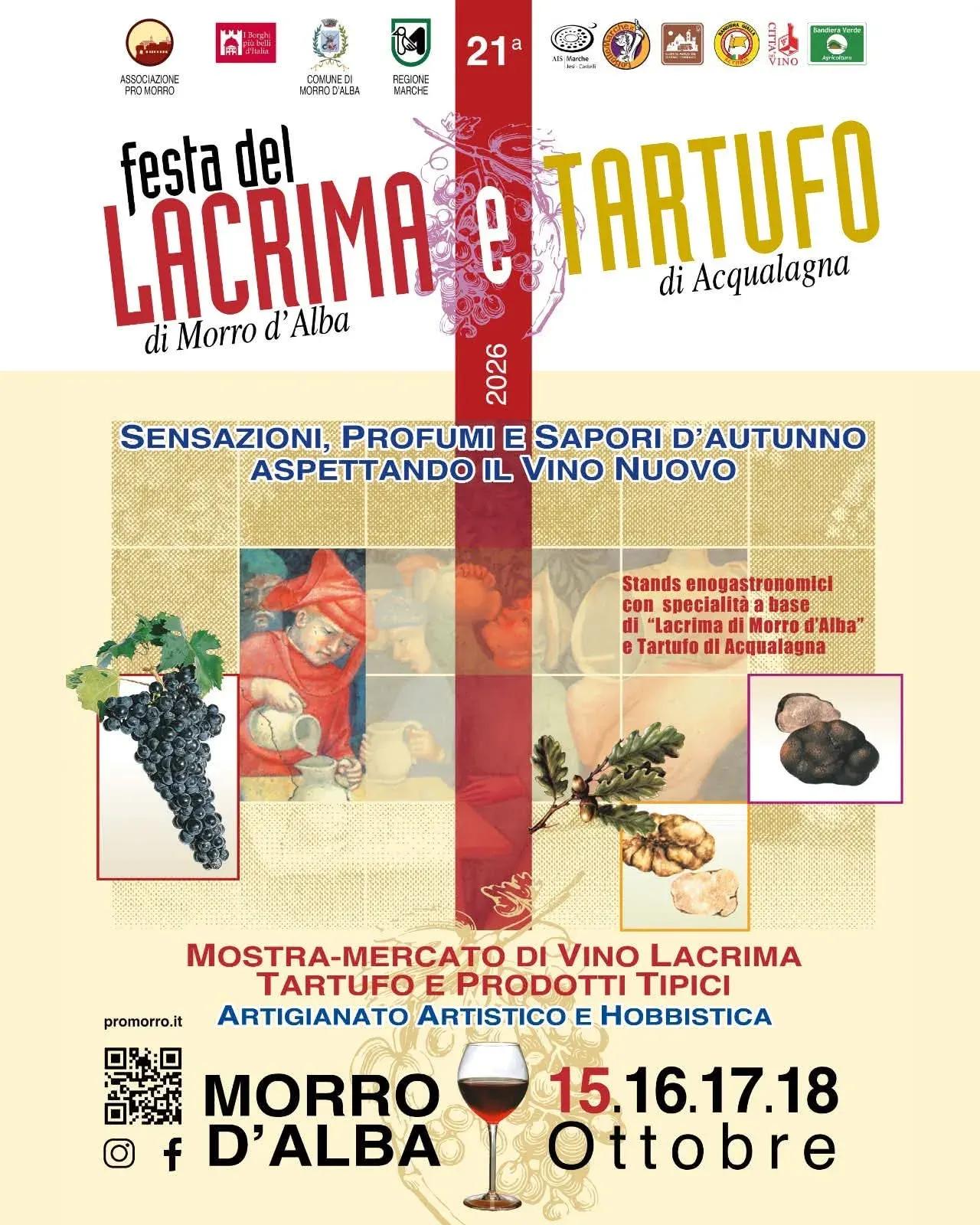 Locandina 21ª Festa del Lacrima e Tartufo di Acqualagna 2026 a Morro d'Alba (Ancona)