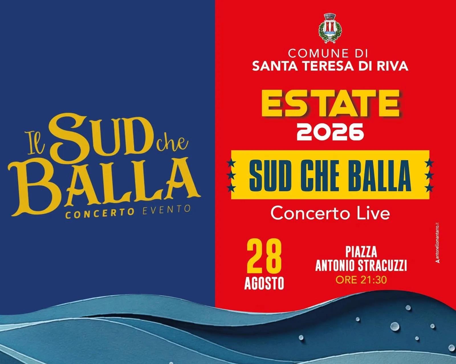 Locandina Sud che Balla 2026 Concerto Live a Santa Teresa di Riva (Messina)
