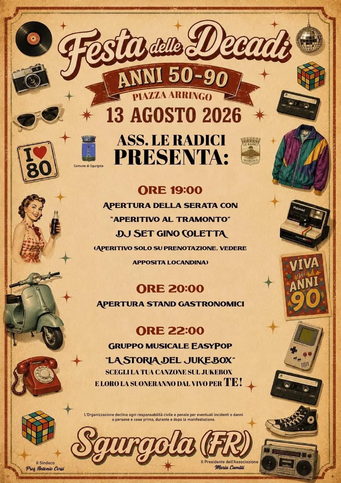 Locandina Festa delle Decadi 2026 Anni 50-90 a Sgurgola (Frosinone)