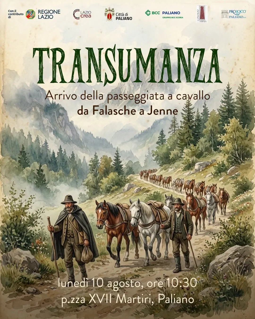 Locandina Transumanza 2026 Arrivo della passeggiata a cavallo a Paliano (Frosinone)