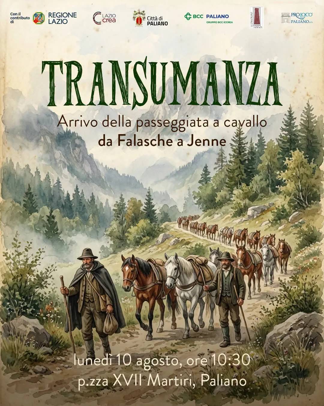Locandina Transumanza 2026 Arrivo della passeggiata a cavallo a Paliano (Frosinone)
